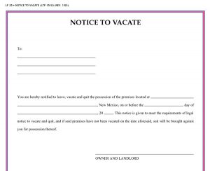 written notice to vacate vacate notice