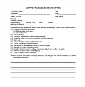 written warning template written warning discipline notice