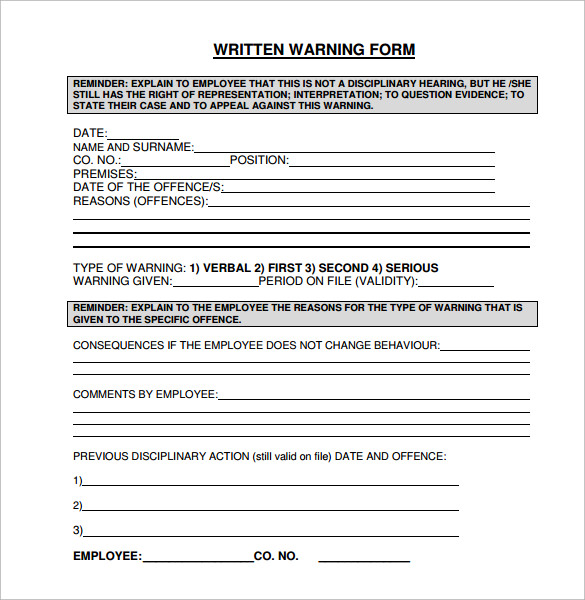 written warning template